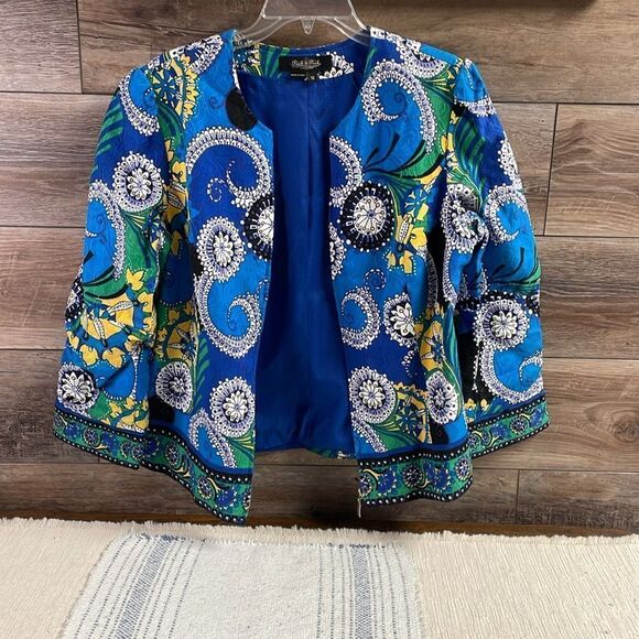 Peck & Peck Bold Floral Paisley Print Textured Lined Zip Up Jacket Size 12 - Picture 5 of 7